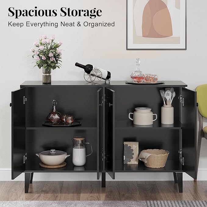 Panana Sideboard Buffet Cabinet Kitchen Storage Cabinet Living Room 4 Doors Console Table (Black)