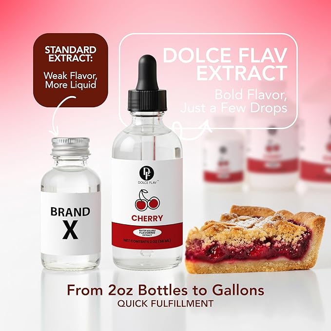 Dolce Flav Natural Cherry Extract – 2 oz Water-Soluble Pure Cherry Flavoring Drops for Baking, Drinks & Desserts | Highly Concentrated | Sugar Free | Allergen Free | Made in USA