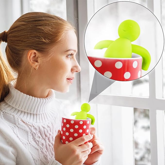 2 Pieces Tea Infuser for Loose Tea Cute Fine Mesh Tea Strainer Stainless Steel Tea Filter Ball Tea Diffuser Steeper for Teacups Teapots (Green, Rose Red) (JI-Hicarer-8)