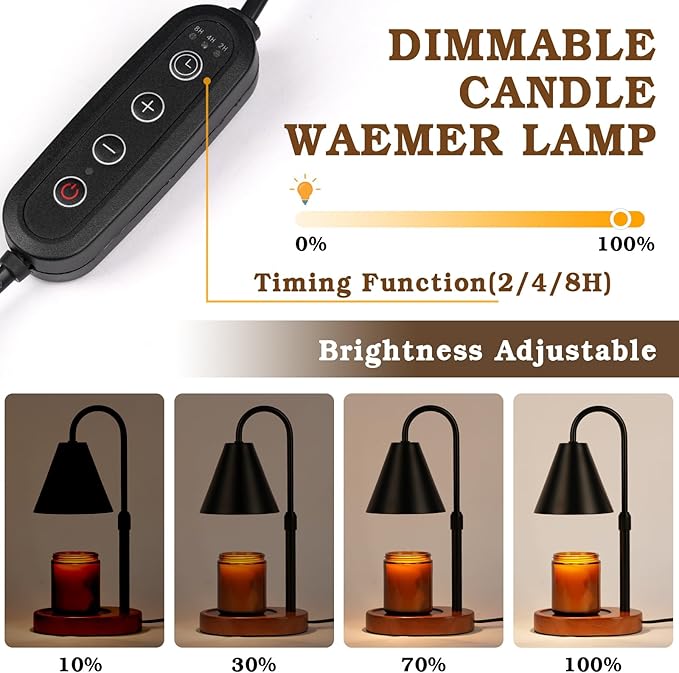 Candle Warmer Lamp With Timer Dimmable, Christmas Birthday Gifts for Women Mom, Modern Candle Lamp, Black Candle Warmer for Jar Scented Candles, Home Decor, Vintage Wax Melt Warmer with 2 Bulbs