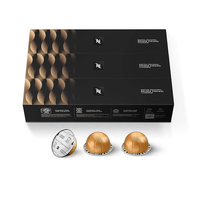 Nespresso Capsules Vertuo, Golden Caramel, Medium Roast Coffee, 30 Count Coffee Pods