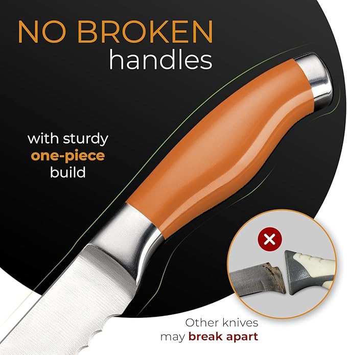 Orblue Serrated Bread Knife with Upgraded Stainless Steel Razor Sharp Wavy Edge Width - Bread Cutter Ideal for Slicing Homemade Bread, Bagels, Cake (8-Inch Blade with 5-Inch Handle) Orange