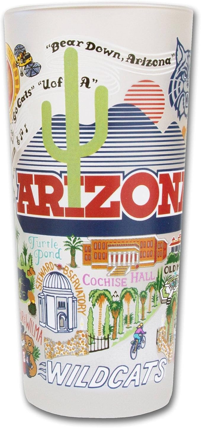 Catstudio Drinking Glass, University of Arizona Glass Cup for Kitchen, 15oz Dishwasher Safe Tumbler for UA Alumni