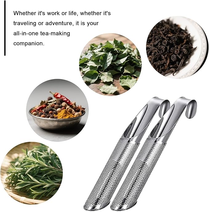 2 PCS Stainless Steel Tea Diffuser，Long-handle Filters with Fine Mesh Strainer ，Tea Bags for Loose Leaf Tea, Coffee, Spices, Seasonings