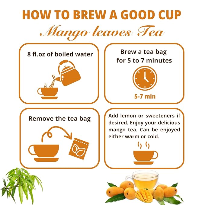 VIDA FARM 125 Mango Tea Bags, 100% Natural Dried Mango Leaves Herbal Tea Bags, Handpicked Leaves Tea, No Sugar, No Caffeine, Vegan