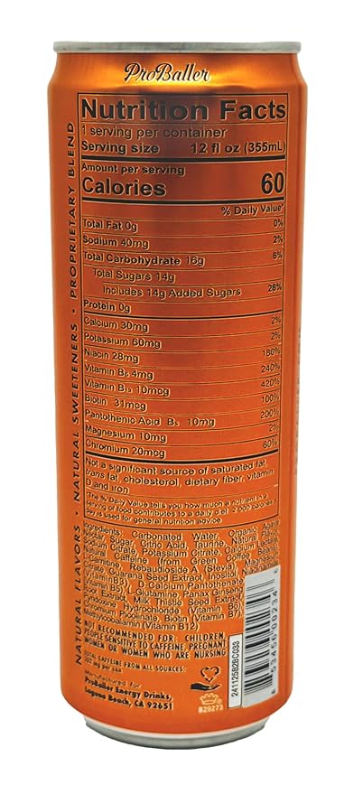 ProBaller Ultra Premium Energy Drink - Natural Clean NSF Certified Sport Drink with Amino Acids, Taurine, Biotin, Organic Agave, Vitamin B 12 Methylcobalamin, & Electrolytes - 15 Pack - Artic Orange
