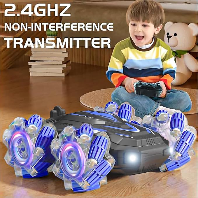 New Gesture Sensing RC Stunt Car with Lights Music, Hand Gesture Remote Control Car 360° Spins Double Side Controlled RC Car Birthday Gifts Toys for 6-12 Years Old Boys