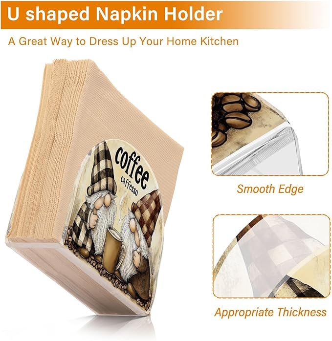 Cute Gnomes Coffee Napkin Holder for Tables, Kitchen Acrylic Paper Napkin Holders Freestanding Tissue Dispenser Paper for Indoor Outdoor Decor