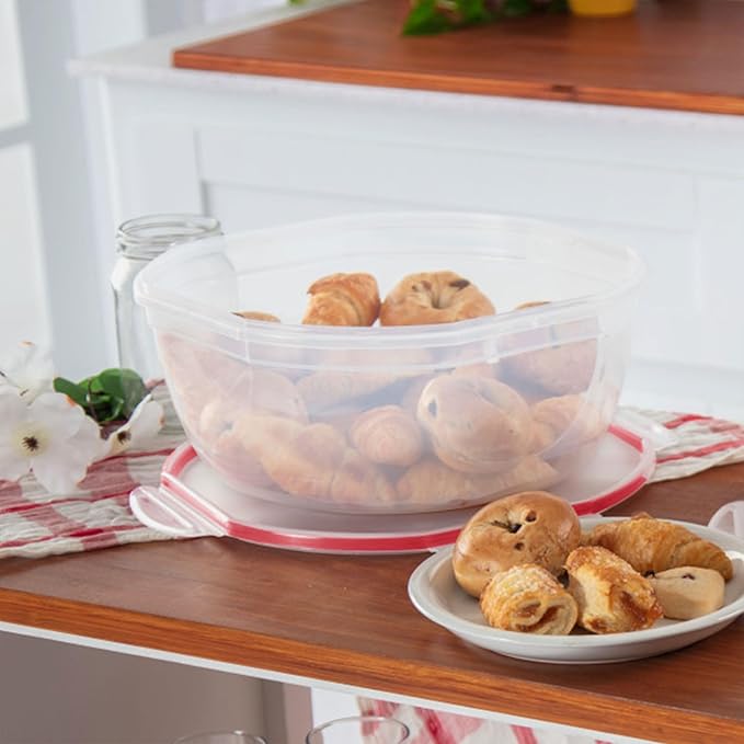 Sterilite Ultra-Seal 8.1 Qt Bowl, Large Airtight Food Storage Container, Latching Lid, Microwave and Dishwasher Safe, Clear With Red Gasket, 8-Pack