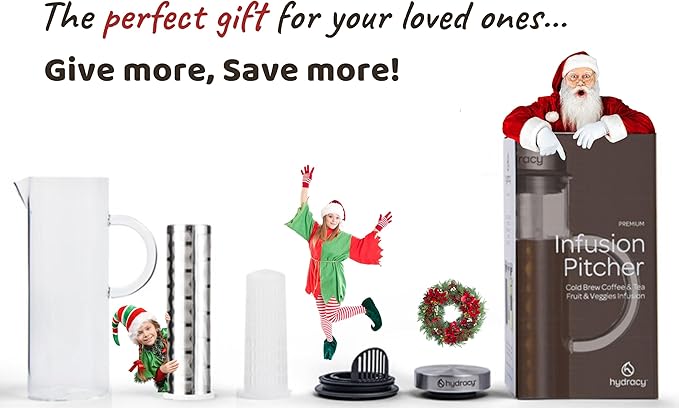 Hydracy Cold Brew Coffee Maker - Large Glass Infusion Pitcher 1.6 Quarts 52oz - Iced Coffee & Iced Tea Pitcher with Stainless Steel Lid & Fruit Infusion Tube - Perfect for Home or Office