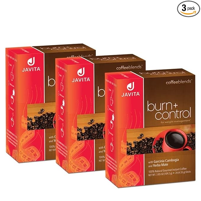 Burn + Control Instant Coffee – Smooth Arabica Blend with Garcinia & Yerba Mate – Supports Metabolism & Daily Energy – Convenient Slim-Style Coffee Mix (3 box/72 serv.)