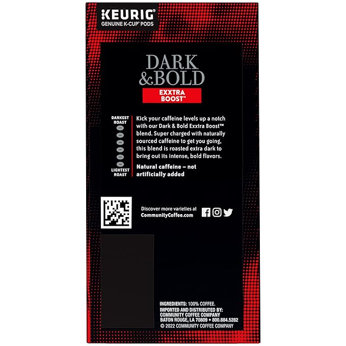 Community Coffee Dark & Bold Exxtra Boost 24 Count Coffee Pods, Compatible with Keurig 2.0 K-Cup Brewers, 24 Count (Pack of 1)