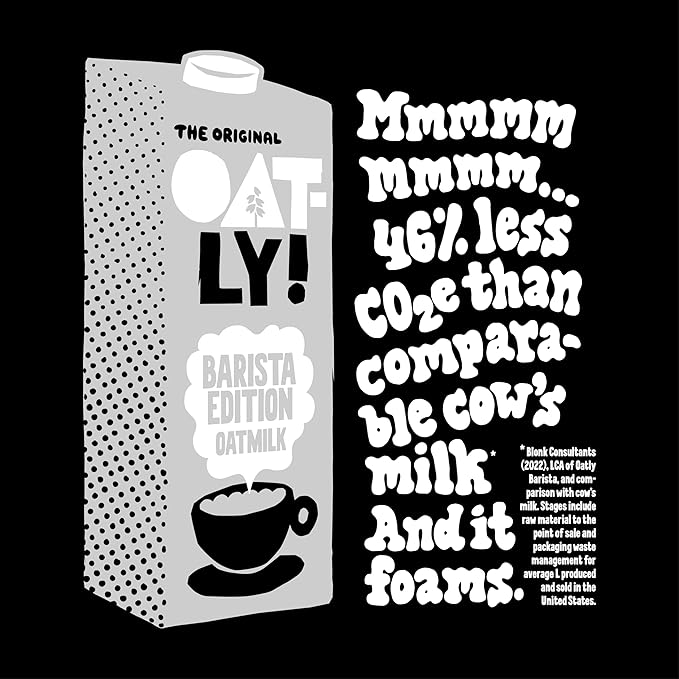 Oatly Barista Edition Oat Milk - Crafted for Coffee | Dairy-Free, Plant-Based, Shelf-Stable Milk that makes Perfect Foam (32 oz, 6-pack)