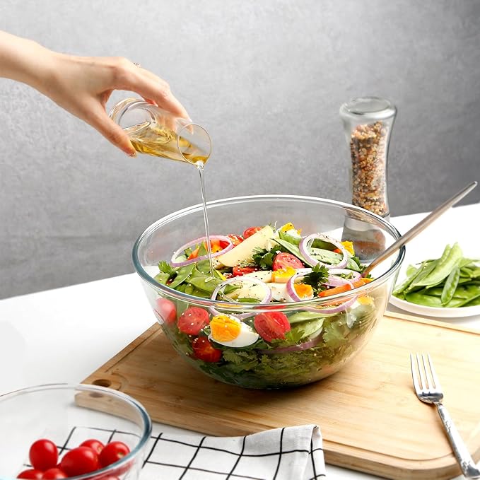 NUTRIUPS 4.5 Quart Large Glass Mixing Bowl, Clear Large Salad Bowls Glass Big Mixing Bowls for Kitchen