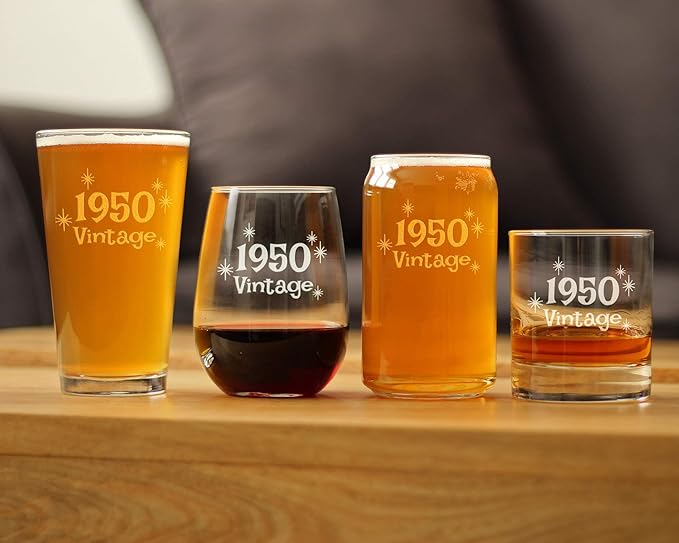 Vintage 1950 Pint Glass for Beer - 75th Birthday Gifts for Men or Women Turning 75 - Fun Bday Party Decor - 16 oz