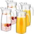 4 Pcs Acrylic Water Pitcher with Lid, Spout Handle Clear Plastic Pitcher Heat Resistant Carafe Unbreakable Beverage Container Fridge Jug for Juice Ice Tea Sangria Lemonade(44 oz,Diamond)