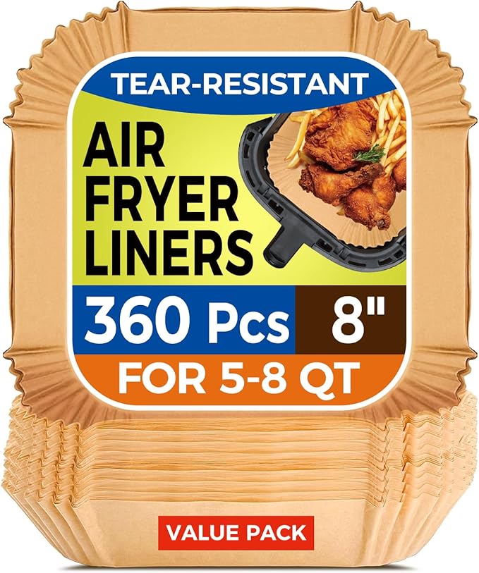 360 Pcs Air Fryer Liners Disposable, 8" Square Air Fryer Paper Liners, Unbleached Parchment Paper for Air Fryer Basket, Non-Stick & Leakproof Baking Liner for Microwave Oven Pan