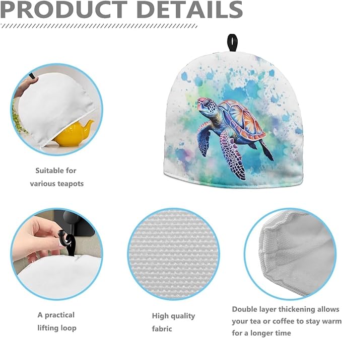Sea Turtle Tea Cosy for Teapot Tea Cozy for Teapot Insulated Tie-Dye Kitchen Accessory Thick Teapot Cover Dust Home Decorative