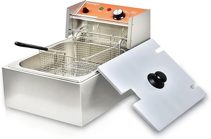 Commercial Deep Fryer with Basket 6-12L Capacity Adjustable Temperature and Timer Stainless Steel With lid Suitable for home/commercial/camping/outdoor (Single fry basket + machine-8lbs)