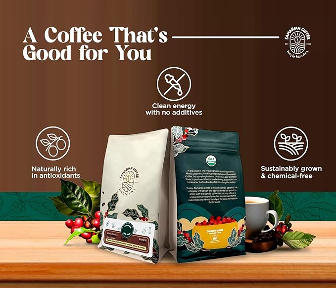 Samarian Coffee – Medium Roast Whole Bean – Colombian Specialty Coffee from Single Estate – Arabica with Citrus & Floral Notes – Smooth & Aromatic – For Pour Over, French Press, Chemex, V60 – 12oz Bag
