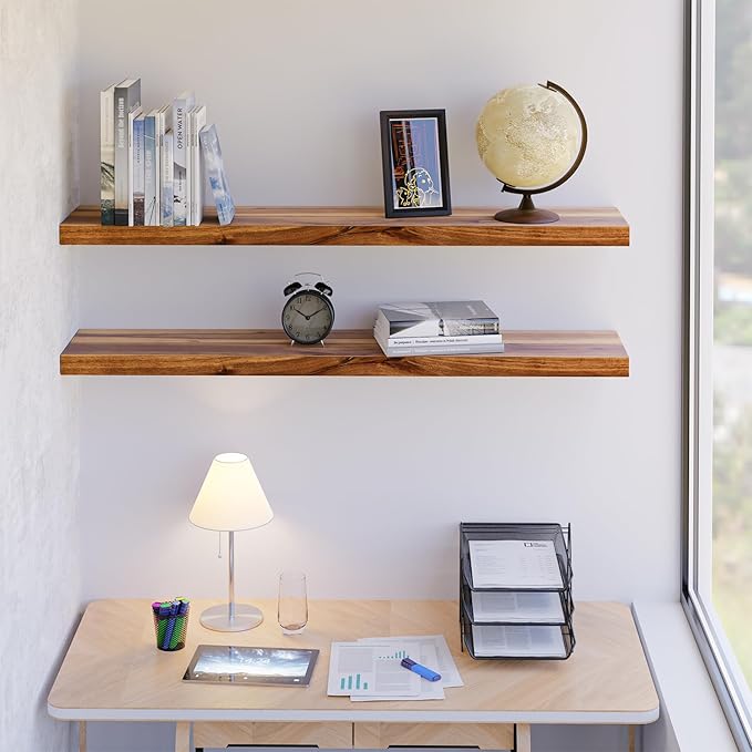 BATODA Set of 2 36" Wood Floating Shelves Wall Mounted – Rustic Farmhouse Wooden Wall Storage Shelf for Bedroom, Kitchen, Home Décor - Brackets and Shelving Hardware Included (Acacia, 36inch)