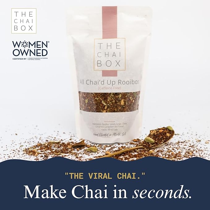 The Chai Box Loose Leaf Masala Chai - Gluten & Caffeine Free | Organic Rooibos Tea made with Ginger, Clove, Cinnamon, Cardamom, Fennel (Pack of 1) 2.5 oz | Makes 25 Cups | Small Batch Loose Leaf Tea with Whole, Premium Spices