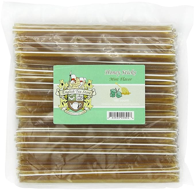 English Tea Store Honey Sticks | All-Natural Honey Stick With Gluten-Free Grade A Honey | Mini Honey Stick For Tea, Cake Pops Or Snacks | Portable Sweet Treat | Mint Flavored Honey Sticks - 100 Count