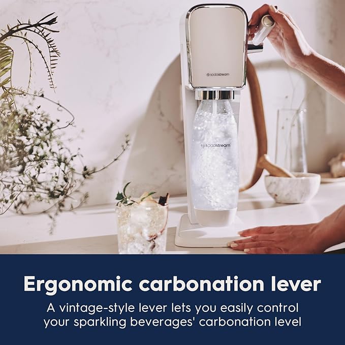 SodaStream - ART Sparkling Water Maker | STARTER KIT | CQC CO2 system | Includes 1x CO2 Cylinder, 1x32 & 1x16 Fl Oz Dishwasher Safe Bottles, 1x Bubly Flavor Drop | Combine with Pepsi Flavors | White
