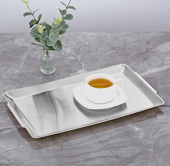16.3" x 11" Large Serving Platters Set of 2, Stainless Steel Heavy-Duty Large Serving Trays, Silver Rectangular Plates for Food, Fruit, Party, Wedding, Christmas, Chip and Scratch Resistant