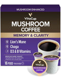 VitaCup Mushroom Coffee Pods - Boost Focus & Immunity with Lions Mane, Chaga, Vitamins, for Memory & Clarity, Recyclable K-Cup Pods, 16 Ct