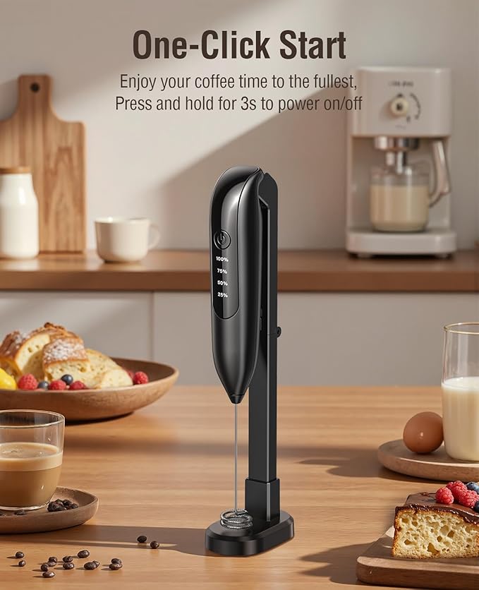 Electric Milk Frother Handheld: Rechargeable 3 Heads 3 Speeds Portable Stainless Steel Drink Foam Mixer with LED Digital Display for Milk Coffee, Lattes, Cappuccino, Matcha