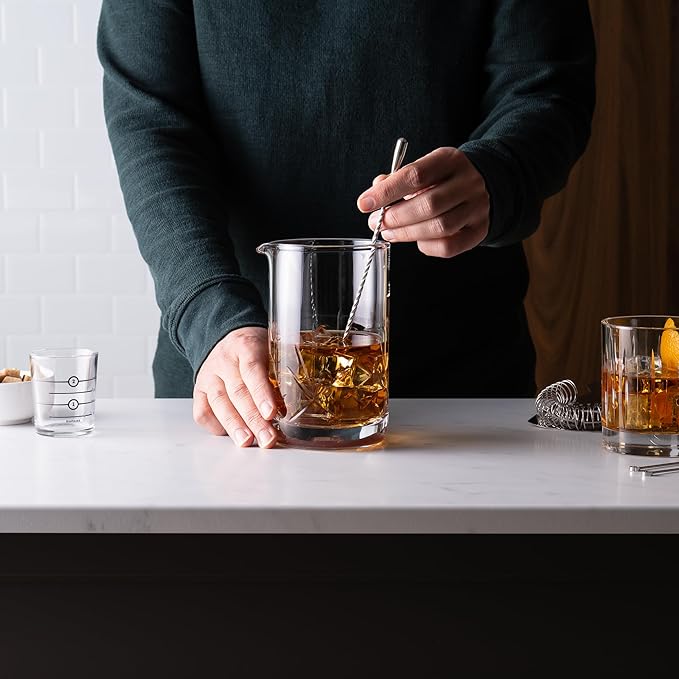 Cork & Mill Cocktail Mixing Glass - Large 24 oz Crystal Cocktail Mixer for Old Fashioneds, Manhattans and Other Stirred Whiskey Drinks - Essential Bar Accessories for Bartenders and Home Mixologists