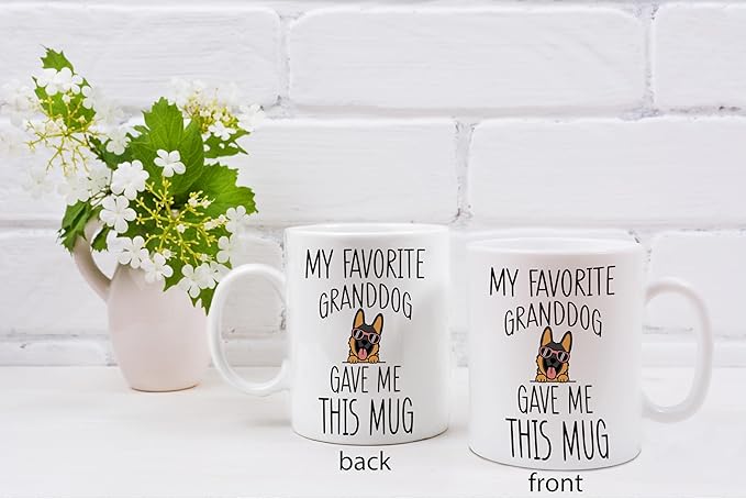 QASHWEY German Shepherd Dog Grandma Gifts Mug, Funny German Shepherd Dog Lover Owner Coffee Mug Tea Cup Gifts for Grandma Grandpa, My Favorite Granddog Gave Me This Mug Coffee Cups Ceramic 11oz
