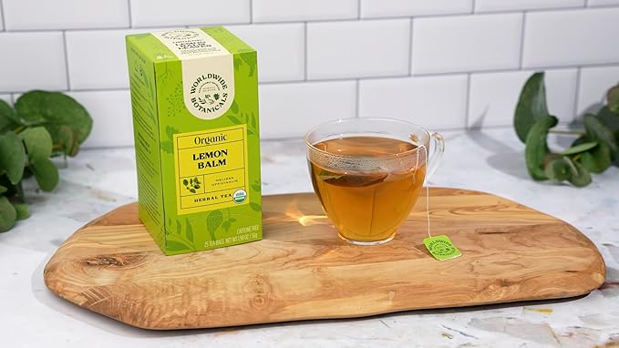 Worldwide Botanicals Organic Lemon Balm Tea, 25 Tea Bags - 50% more herbs with 2.25g per teabag - 100% Pure Lemon Balm Leaves, Kosher