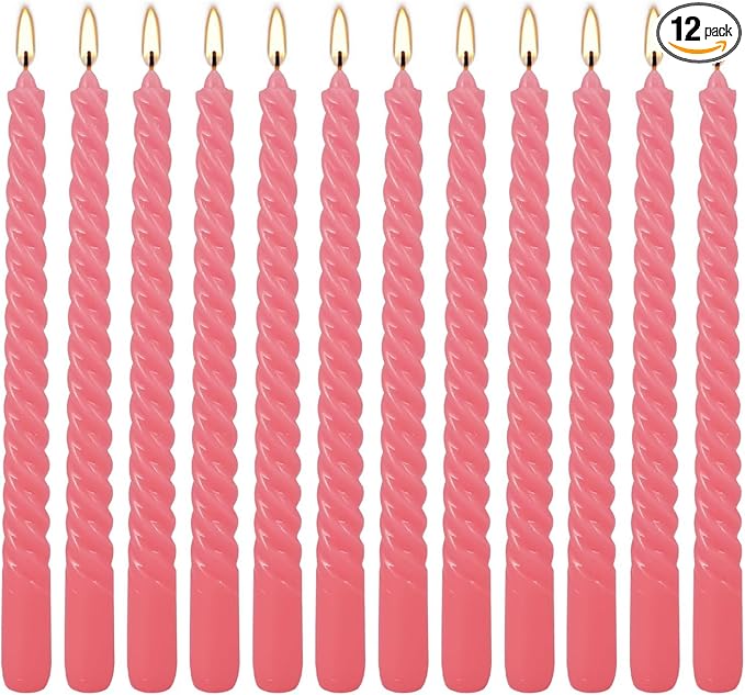 10 Inch Pink Spiral Taper Candle Set of 12 Pack Unscented Dripless Candlesticks for Valentine's Day,Dinner,Party,Brithday,Wedding,Christmas,and Home Decoration