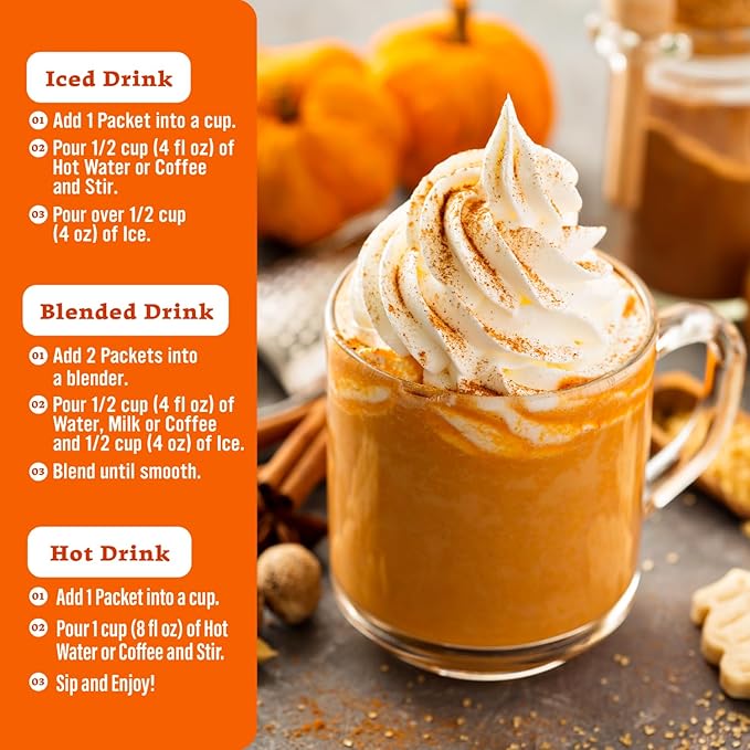 The Frozen Bean Pumpkin Spice Frappe & Latte Instant Mix (20 Sticks), Made with Arabica Coffee, Double Shot Caffeine, Low Sugar & Premium Ingredients, Hot, Iced, or Blended Drinks
