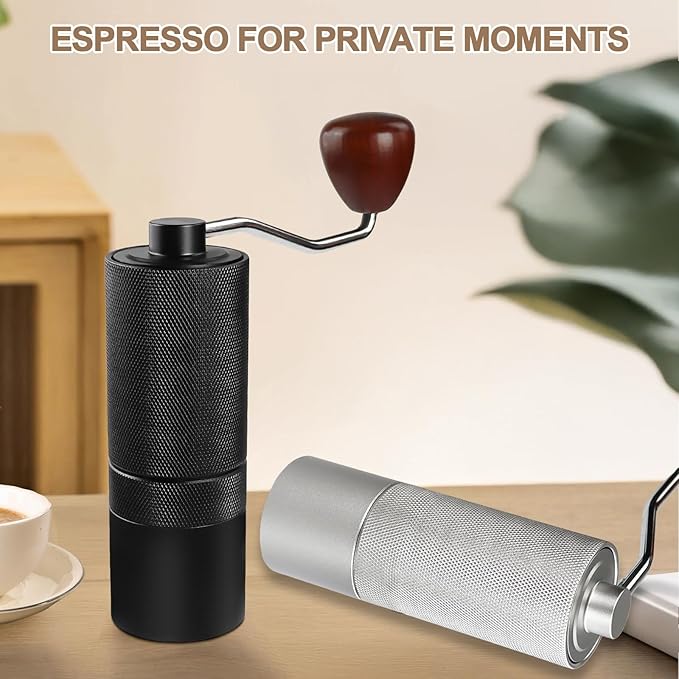 Non-Detachable Manual Coffee Grinder with 25 Level Stainless Steel Conical Burr Portable Aluminum Coffee Bean Grinder Suitable for Moka Pot Espresso French Press Pour Over Easy Cleaning with Brush