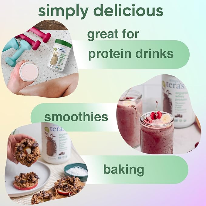 simply tera's Organic Whey Protein Powder - Grass Fed Vanilla Whey Protein Powder, Clean, Made Without Artificial Sweeteners, Non-GMO, Kosher, rBGH-Free, Organic - 12 Oz.