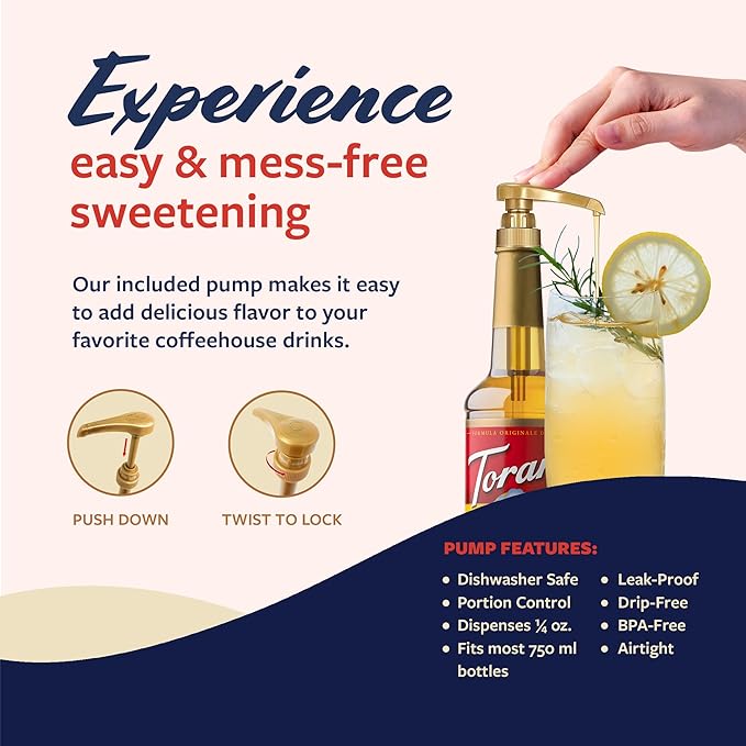 Torani Honey Sweetener, Flavoring for Drinks and Desserts, Pump Included, 25.4 Fl Oz