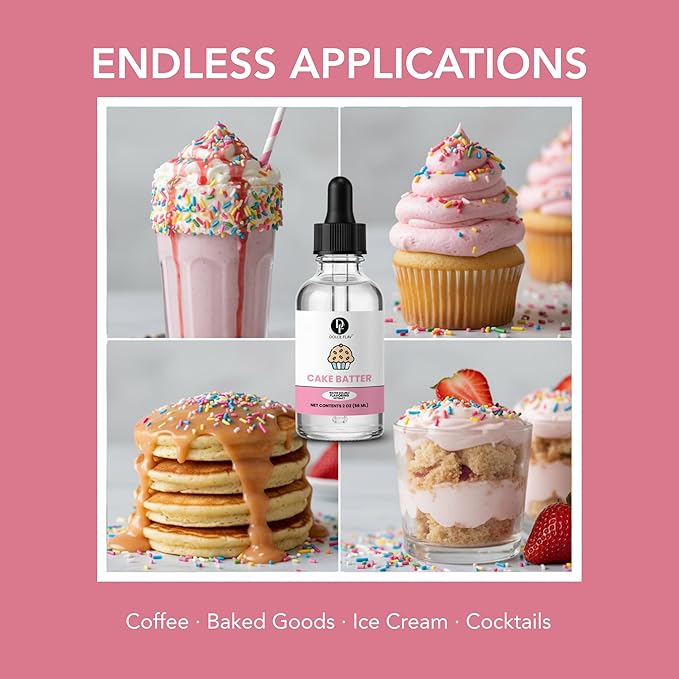 Dolce Flav Natural Cake Batter Extract – 2 Ounce Water-Soluble Kosher, Sugar-Free, Concentrated Birthday Cake Flavor for Frosting, Cupcakes & Ice Cream, Includes Measured Dropper