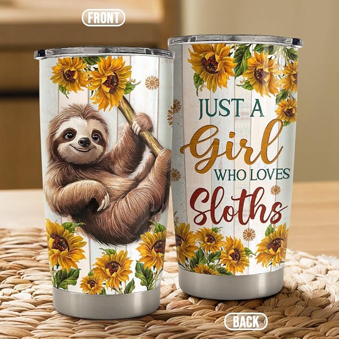 SANDJEST Sloth Tumbler 20oz Stainless Steel Insulated Coffee Travel Mug Cup for Women Girls Sloth Gifts for Birthday Christmas Mothers Day