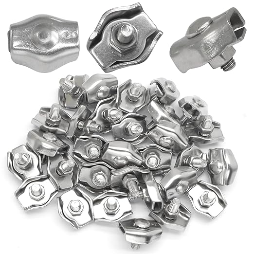 30Pcs M4 Stainless Steel Wire Rope Cable Clip Clamp Simplex Single Bolt Wire Rope Clamps Cable Fasteners for 5/32" Diameter Wire Rope