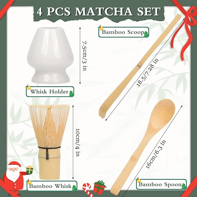 Matcha Whisk with Matcha Whisk Holder Bamboo Whisk Scoop Spoon Unique Gifts for Women Men Girl Friend Home Kitchen Decor Christmas Gifts for Tea Enthusiasts White