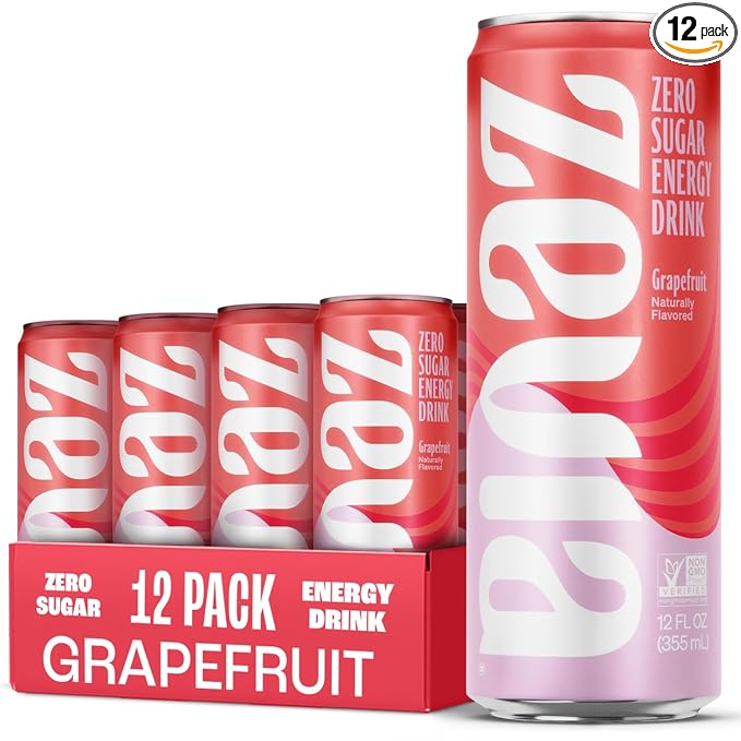 Zevia Zero Sugar Energy Drink, Grapefruit, 12 oz Cans (12-Pack) – Naturally Sweetened, Non-GMO Project Verified, Gluten-Free, Vegan