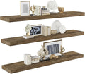 BAMEOS Floating Shelves, Wall Mounted Wooden Shelves with Invisible Brackets Set of 3, Hanging Wall Shelves Decoration for Bedroom, Bathroom, Living Room and Kitchen