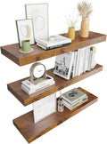 Floating Shelves for Wall Set of 3, 24in Hanging Shelf for Books, Storage, Room Decor, Rustic Wood Wall Mounted Shelves for Bathroom, Toilet, Bedroom, Living Room, Kitchen, Office, Rustic Brown