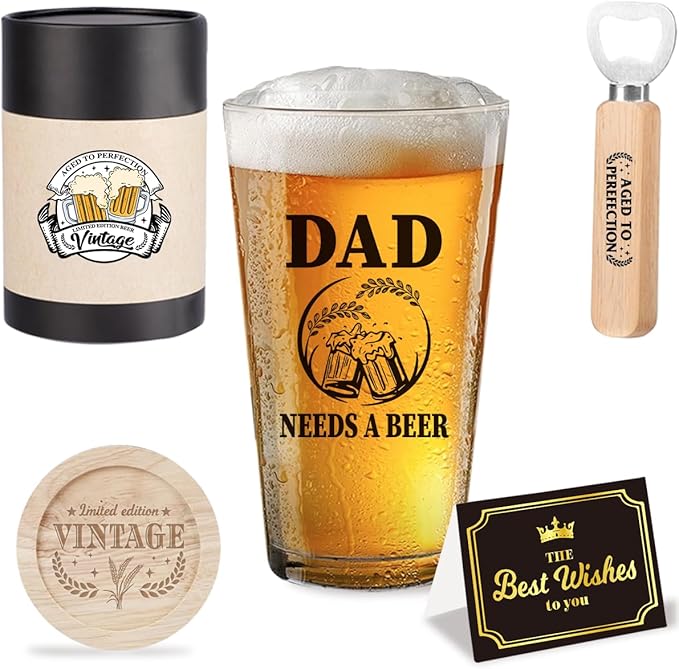 Father's Day Halloween Christmas Birthday Gifts for Dad Your Dad Beer Lovers Present for Father Vintage Beer Drinking Glass This Stemless Wine Glass Is A Great Gift for Dads