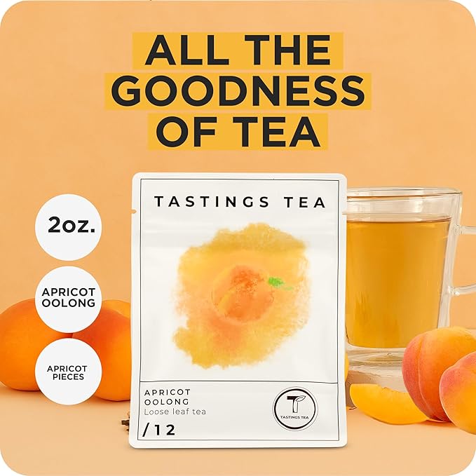 Tastings Tea Apricot Oolong Loose Leaf, 2.55 oz | Smooth & Juicy Blend from Fujian Province China | Medium Caffeine | Naturally Sweet & Elevating | Small Batch & Sustainably Sourced | Resealable Pouch