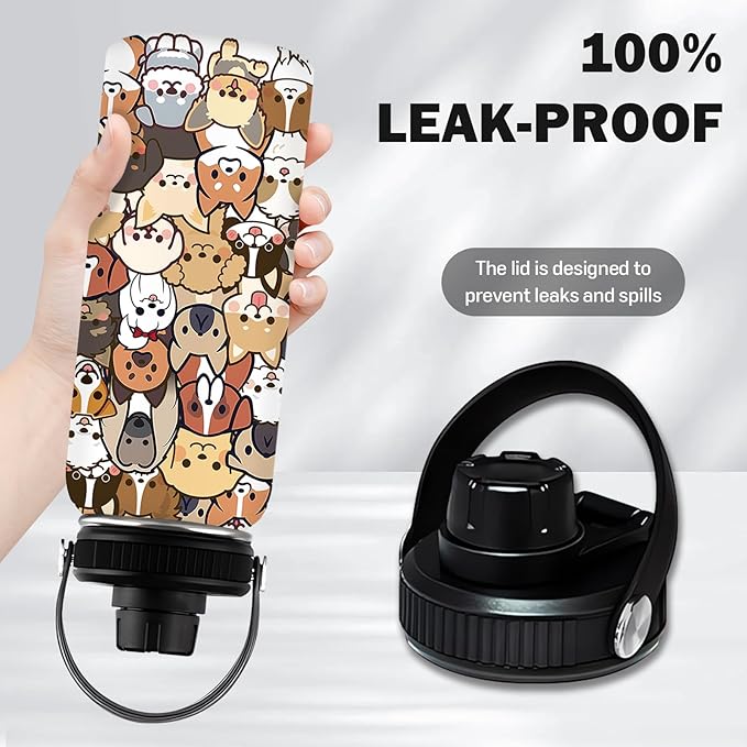 32 oz Insulated Water Bottle, Stainless Steel Water Bottles, Sports Travel Bottles, Cute Dogs Water Bottle Gifts for Men Women Dog Lovers (1pcs)