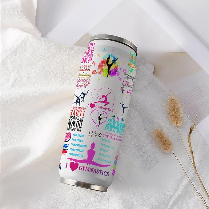 Gymnastics Tumbler Cup With Lid,Gifts For Gymnast Gymnastic Birthday Gift Stainless Steel Vacuum Coffee Mug Cup Gymnastic Gifts For Women Girls 17 Oz